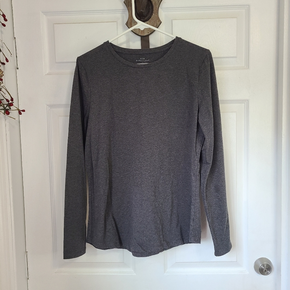 (373) New Directions Woman's Long Sleeve  T-Shirt Size: Large Color: Grey